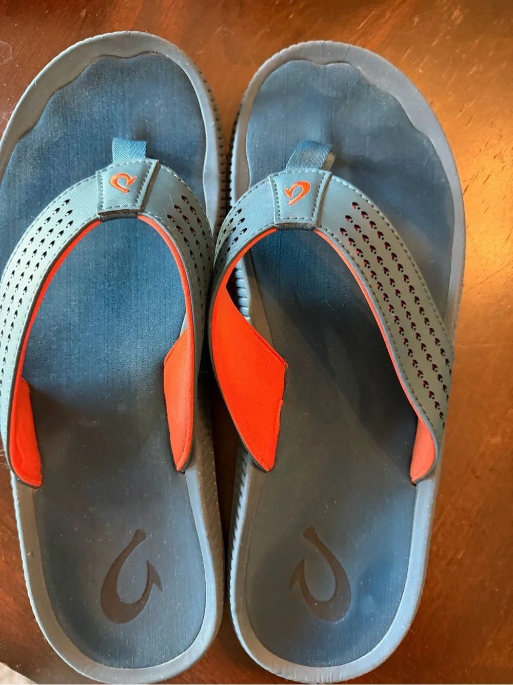 OluKai Men’s Blue and Orange Flip-Flops